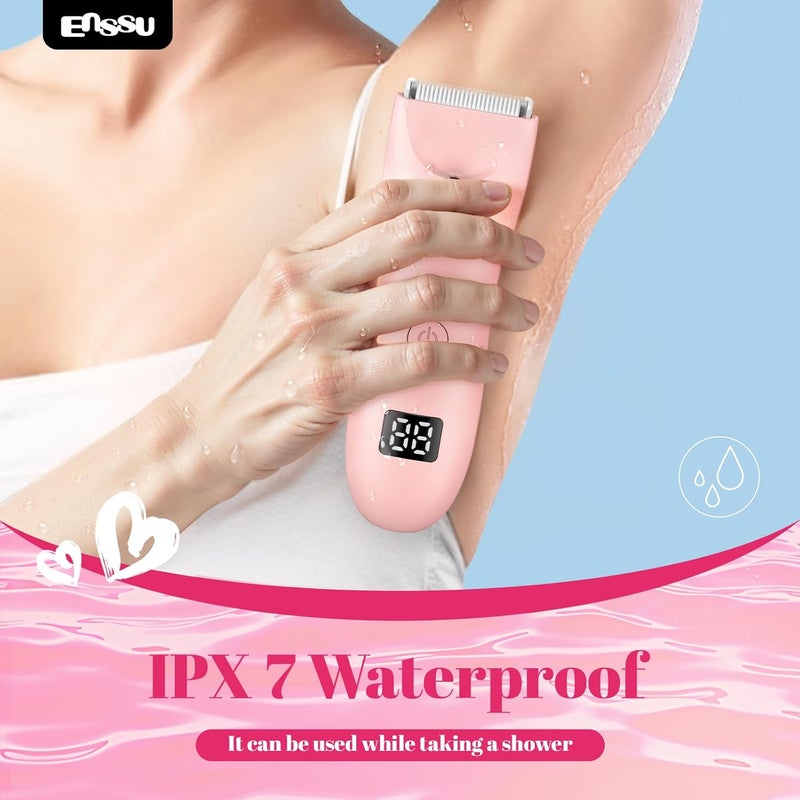 ENSSU Bikini Trimmer for Women - 2 in 1 Pubic Hair Trimmer IPX7 Waterproof, Razors for Women with LED Light & USB Charge, Painless Electric Shaver with Ceramic Blade for Bikini Legs Arm Underarm - Image 4